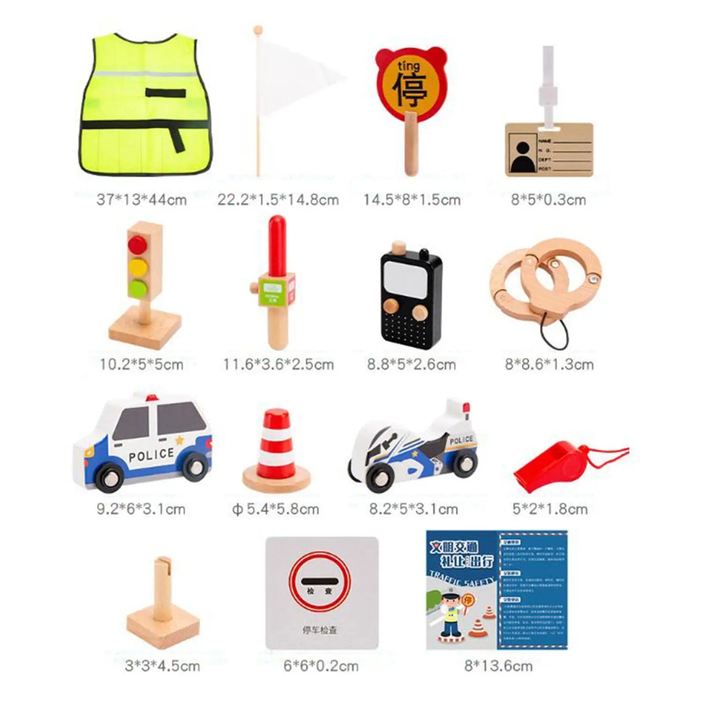 Wooden Road Construction Traffic Sign Set with Uniform Fancy Dress up Teaching Aids Learning Toy Costume for Classroom Party Toy