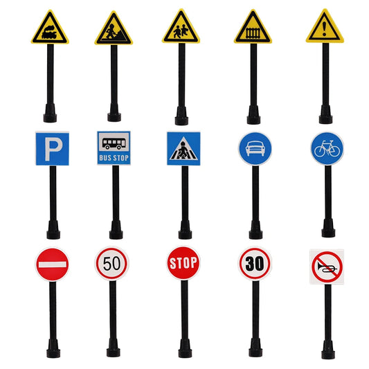 Small particle building block traffic sign rate-limiting urban road warning board assemble toy